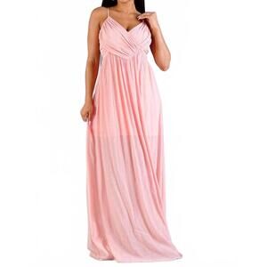 NEW CEFIAN strap cross front shirred maxi dress in pink